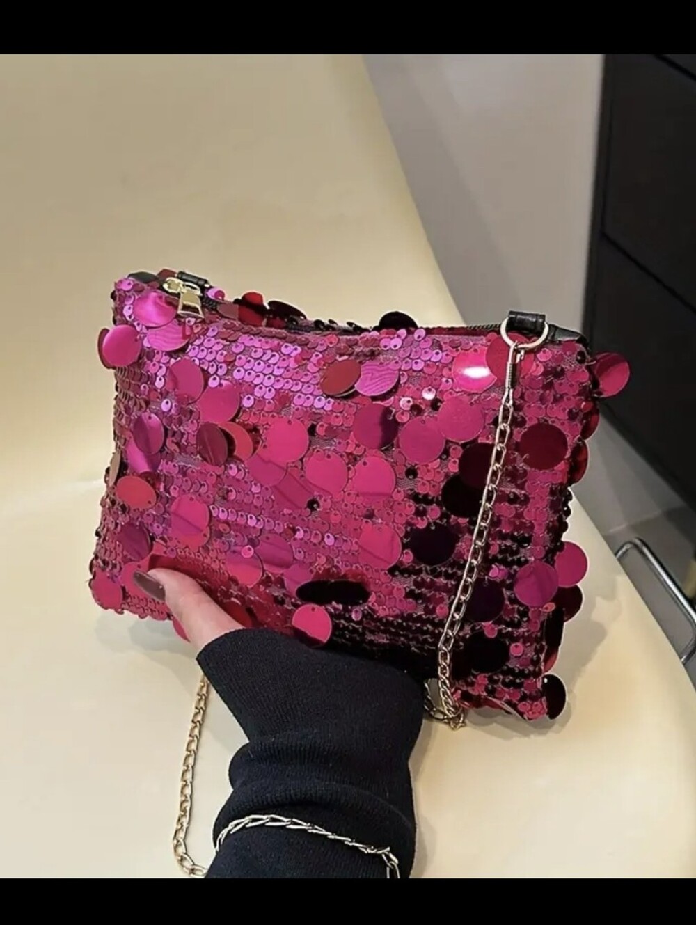 Hot Pink Sequins Crossbody Bag Purse